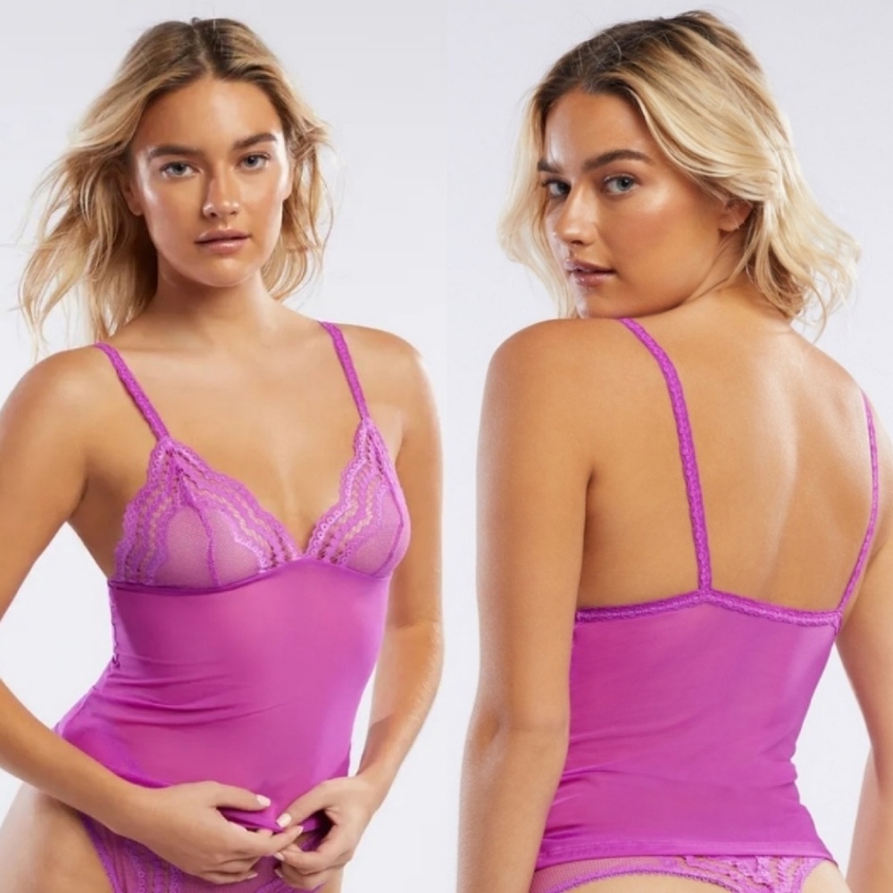 Savage X Fenty Fishnet & Lace Cami in Purple Amethyst LARGE NWT